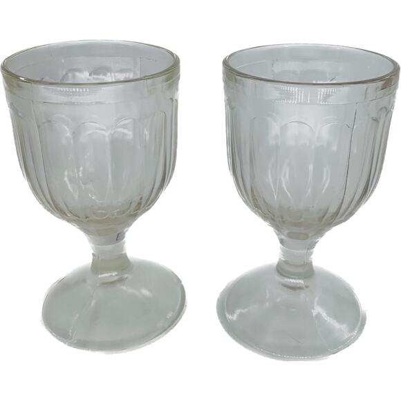 Vintage Goblets Set Clear Pressed Glass 4 Ounce Lot of 2 Stemmed Ribbed Small - Picture 1 of 7
